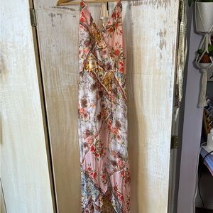 Lavender Brown Floral Maxi Dress with V-Neck NWOT